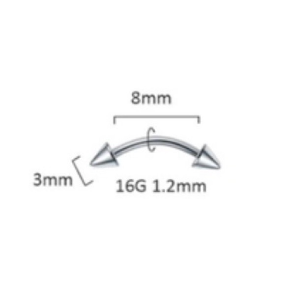 Stainless Steel Black Curved Barbell Jewelry with Spikes - Picture 2 of 2